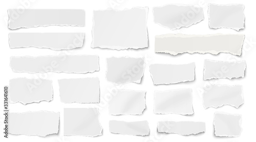 Set of paper different shapes ripped scraps fragments wisps isolated on white background. Vector illustration.