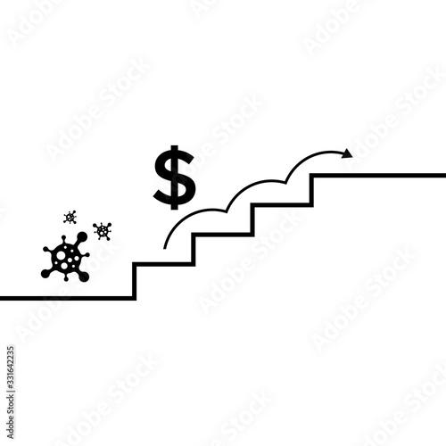 illustration of a strengthening dollar vector, the dollar rises because of the corona virus