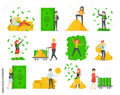 Collection of happy rich people vector isolated