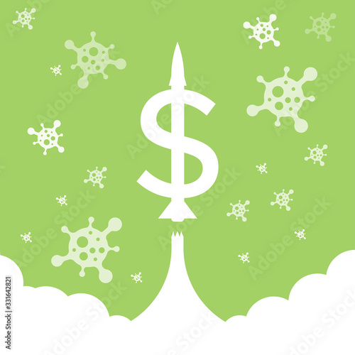 illustration of a strengthening dollar vector, the dollar rises because of the corona virus