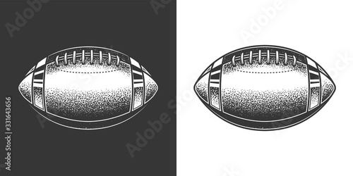 Original monochrome vector illustration. American football ball in retro style.