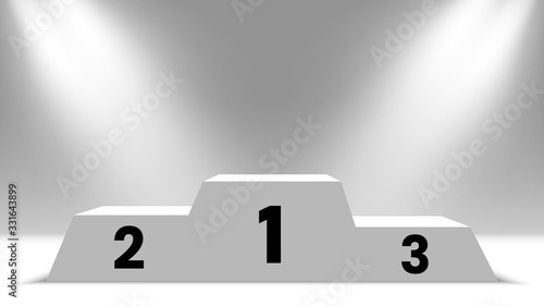 White winners podium with spotlights. Pedestal. Vector illustration.