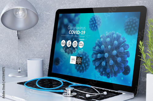 Fototapeta medical desktop computer with covid-19 info