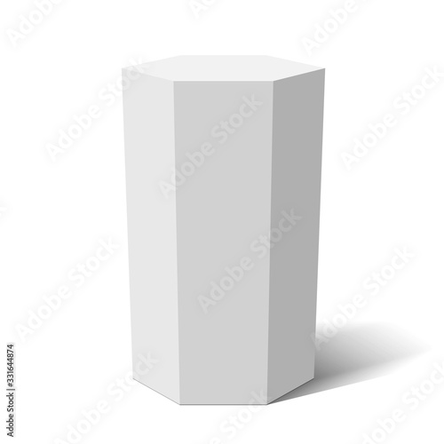 White hexagonal prism. Vector illustration.