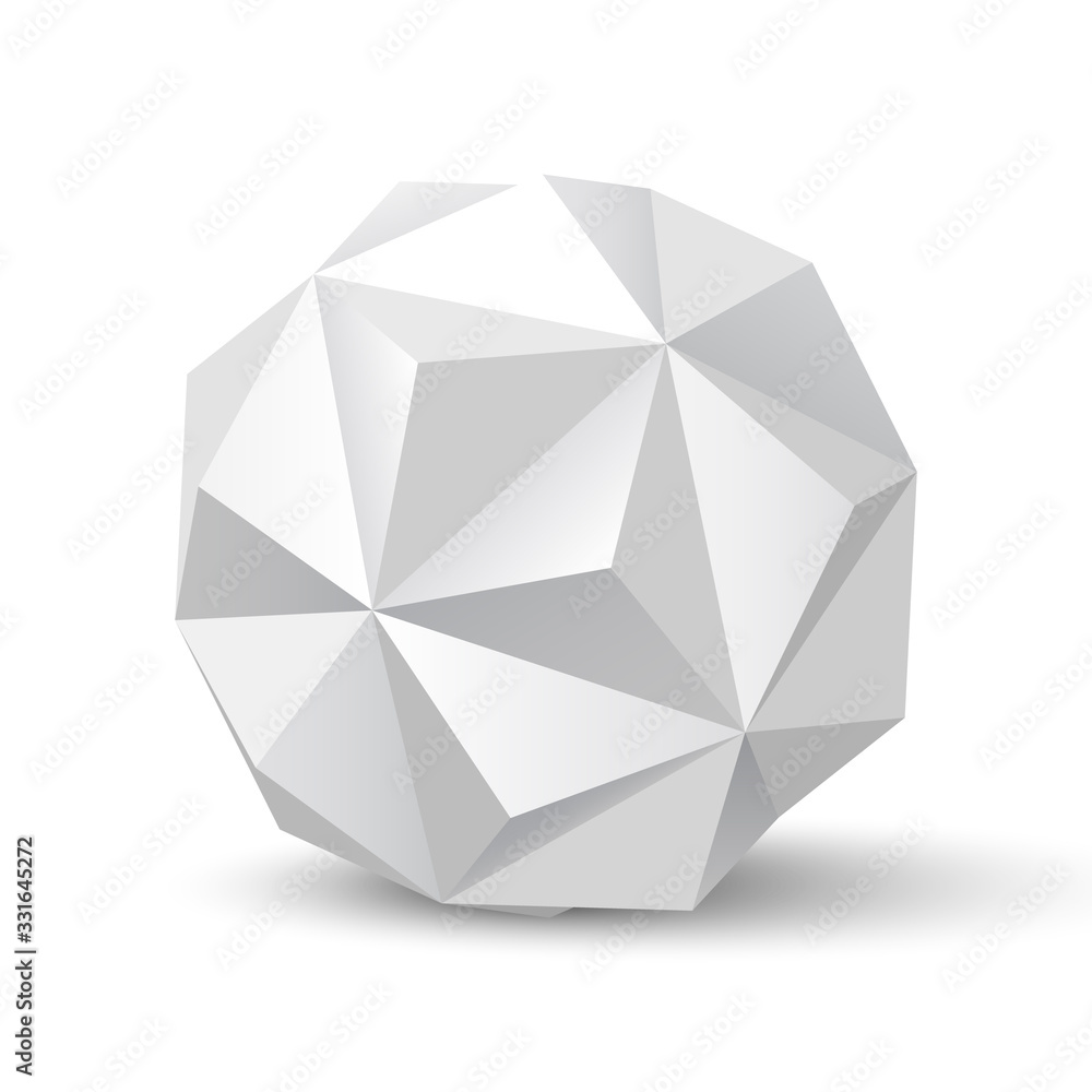 Fototapeta premium White polyhedron with shadow. Round paper figure. Vector illustration.