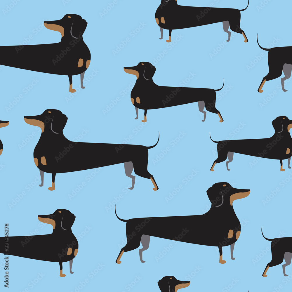 Seamless pattern with black takta for printing on fabric or textile, flat vector stock illustration with pet or cute character in Scandinavian style