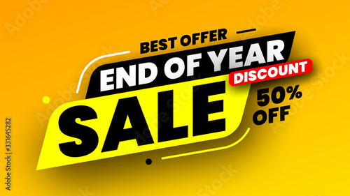 Best offer end of year sale banner, discount 50%. Vector illustration.