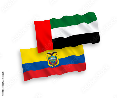Flags of United Arab Emirates and Ecuador on a white background