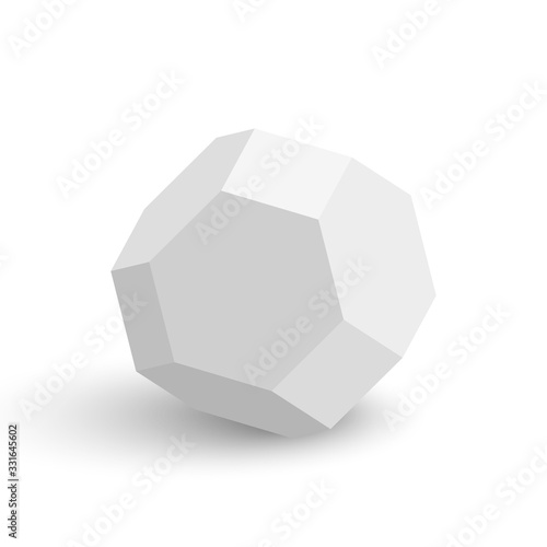 White polyhedron. Truncated octahedron. Vector illustration.