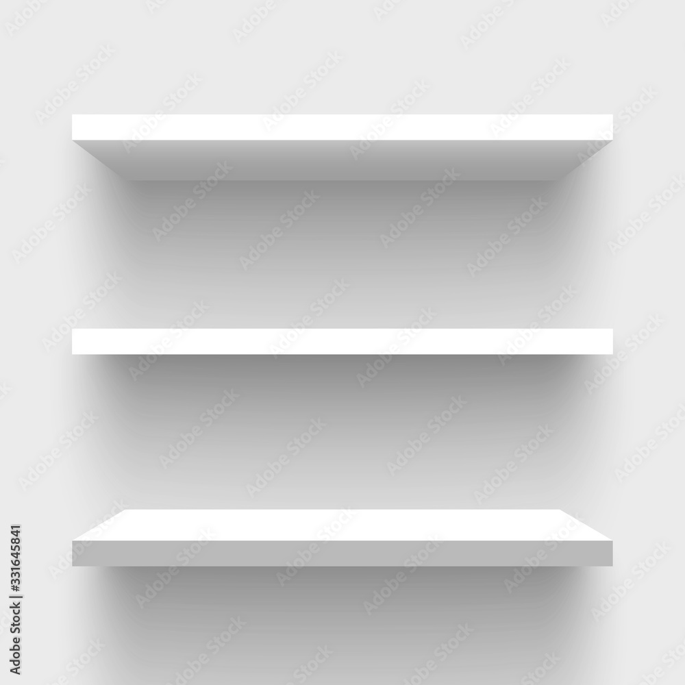 White rectangular wall shelves. Vector illustration. White rectangular wall shelves. Vector illustration.