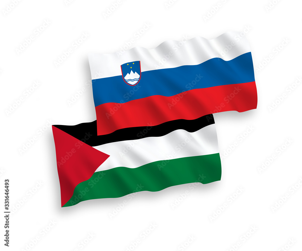 Flags of Slovenia and Palestine on a white background Flags of Slovenia and Palestine on a white background