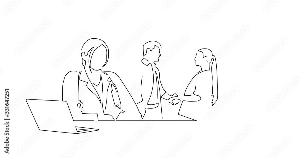 Doctor with a patient line drawing, animated illustration design. Medicine collection. Doctor with a patient line drawing, animated illustration design. Medicine collection.