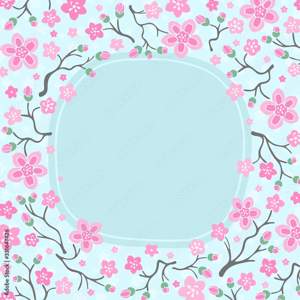 Floral frame with cherry blossom. Design for poster, card, invitation, placard, brochure, flyer, valentines day, wedding card. Floral frame with cherry blossom. Design for poster, card, invitation, placard, brochure, flyer, valentines day, wedding card.