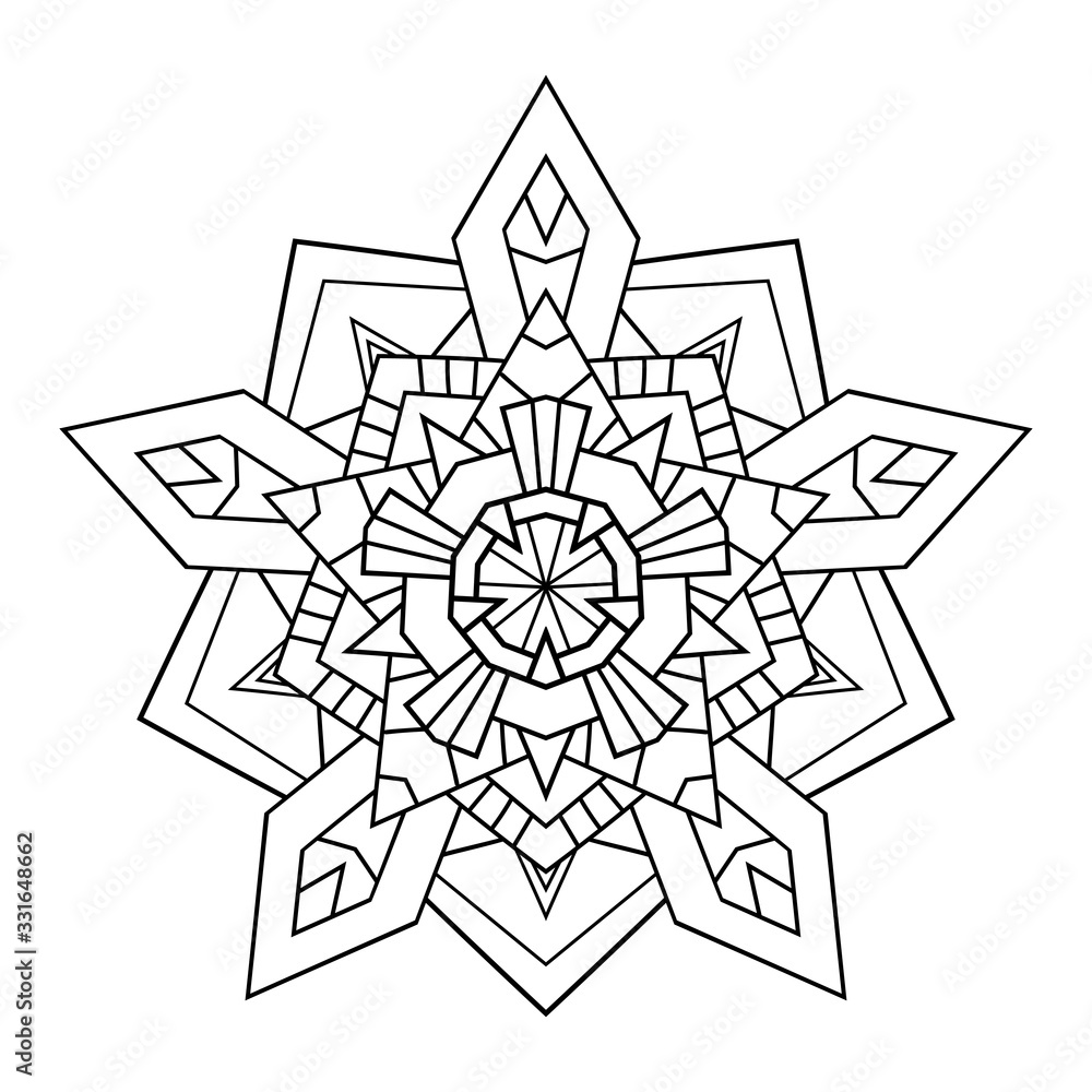 Geometry star mandala on white isolated background. For coloring book