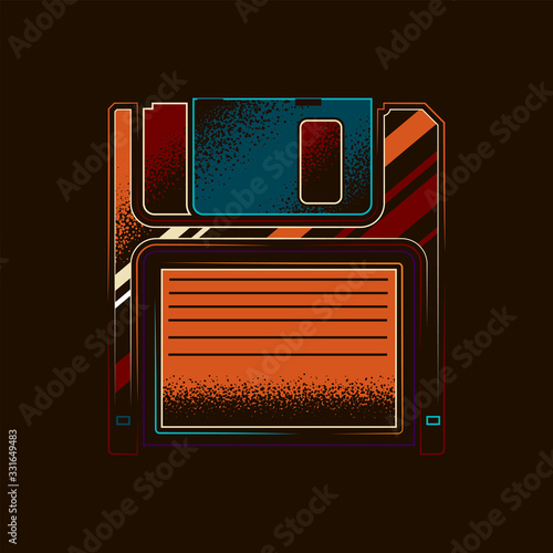 Original vector illustration in vintage style. Removable media. Floppy.