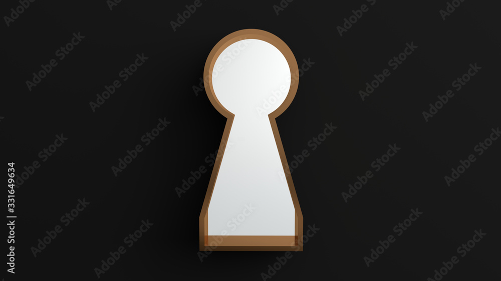 Keyhole Window The golden keyhole window overlooks the White blank space on Black wall ...