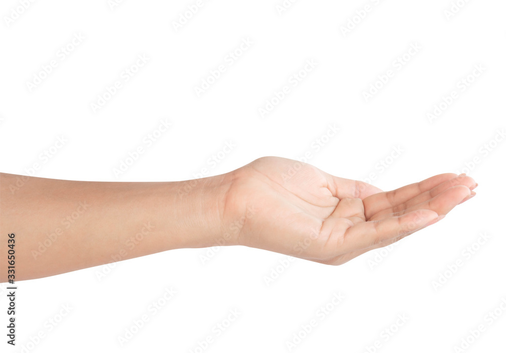 Empty hand holding something isolated on white background for advertising concept Empty hand holding something isolated on white background for advertising concept