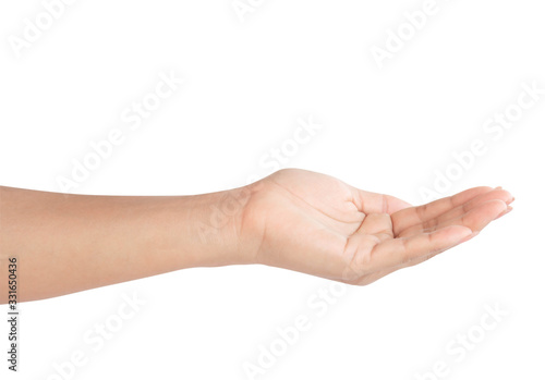 Empty hand holding something isolated on white background for advertising concept