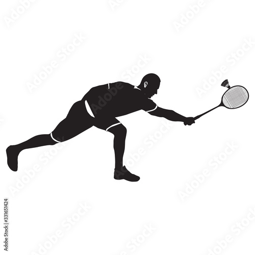 Badminton player with racket and shuttlecock, black silhouette, vector illustration © svitlana