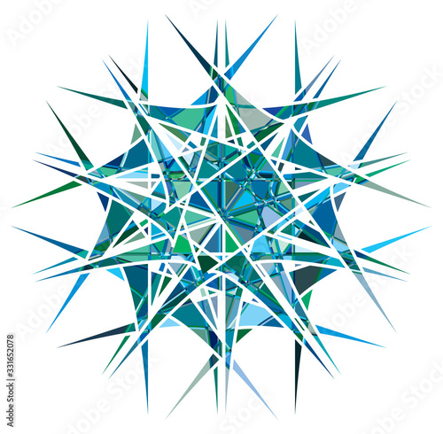 Shattered crystal, gem-like mandala imagery. Crystallized, fragmented, ruptured illustration. Abstract tessellating shape. Colorful geometric decoration, ornament