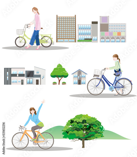 人物と自転車と春のファッション