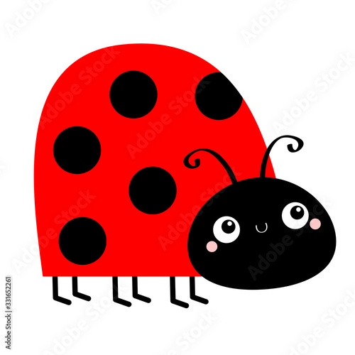 Lady bug ladybird insect icon. Side view. Cute cartoon kawaii funny baby character. Big eyes. Red black color dot. Love greeting card. Happy Valentines Day. Flat design. White background.