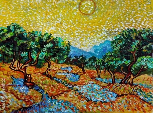 The collection of colorful  tree  oil paintings is a background from Thailand , van Gogh
