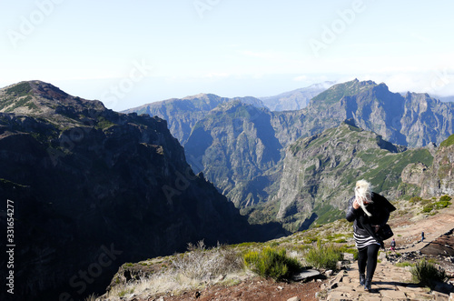 hiking through windy mountains