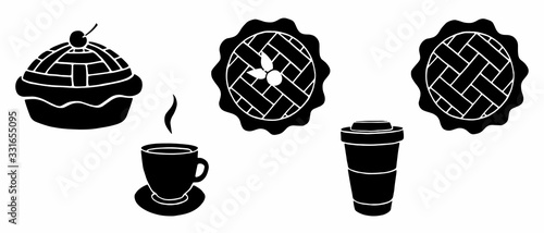 Simple bakery shop logo template with pies coffee, and tea. Vector pie icon or logotype for bakeshop, pastry shop, confectionery, cafe, cakes house. Flat design.
