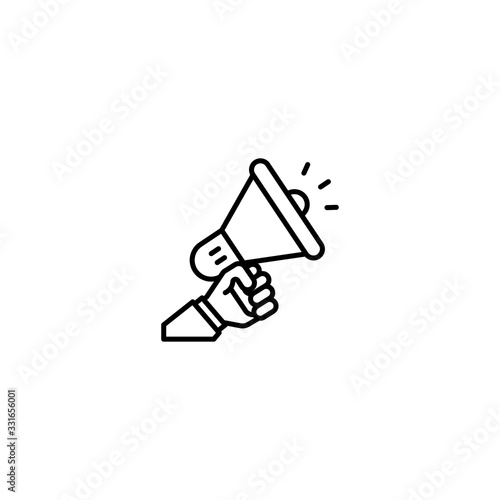 Hand holding megaphone Icon. Loudspeaker sign flat design style. Advertising and promotion symbol - Vector illustration