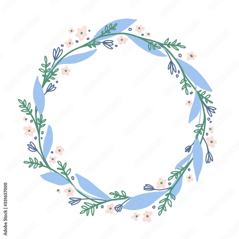 Hand drawn wreath illustration in light spring colors. Hand drawn wreath illustration in light spring colors.