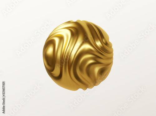 Golden metal organic shape 3d sphere isolated on white background. Trend design for web pages, posters, flyers, booklets, magazine covers, presentations. Vector illustration