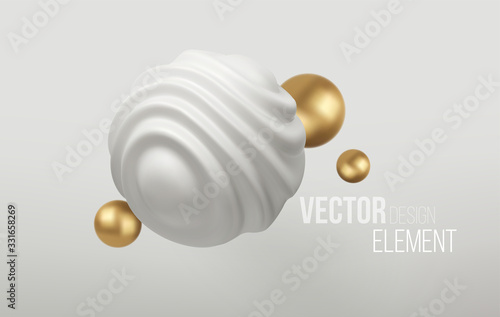 White and Golden metal organic shape 3d sphere background. Trend design for web pages, posters, flyers, booklets, magazine covers, presentations. Vector illustration