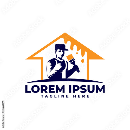Home Service Painter  with Brush Logo Vector Icon Illustration
