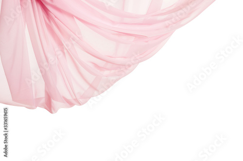 Tender pink silk curtain on white background