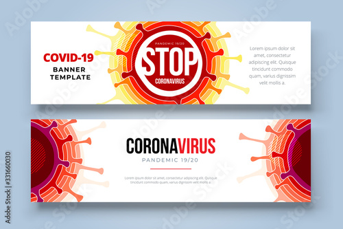 Coronavirus COVID-19 SARS-CoV-2 Social media Banner on a color background. Virus infections prevention. Deadly type of virus 2019-nCoV. Coronavirus microbe vector illustration