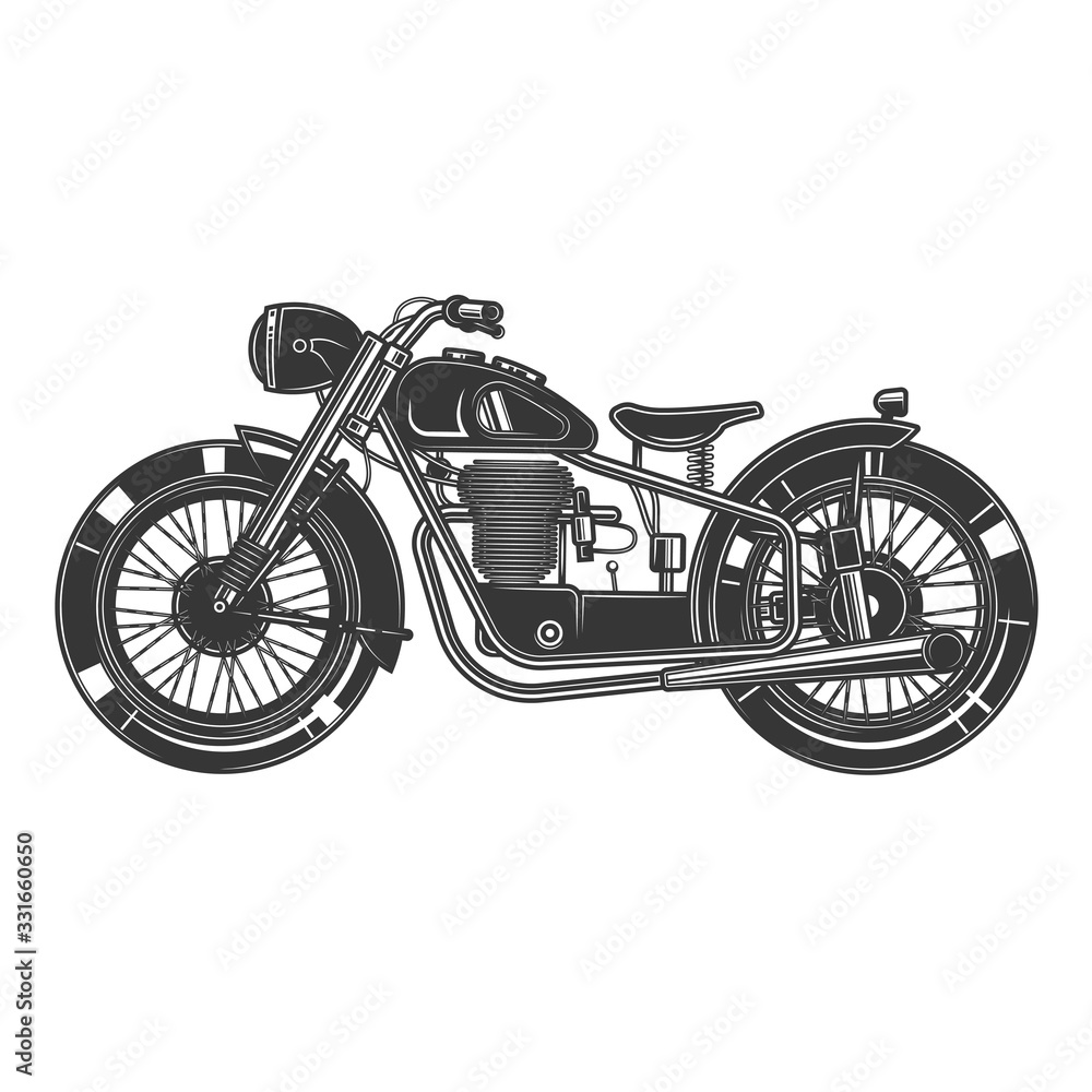 Fototapeta Original outline illustration. American motorcycle custom made.
