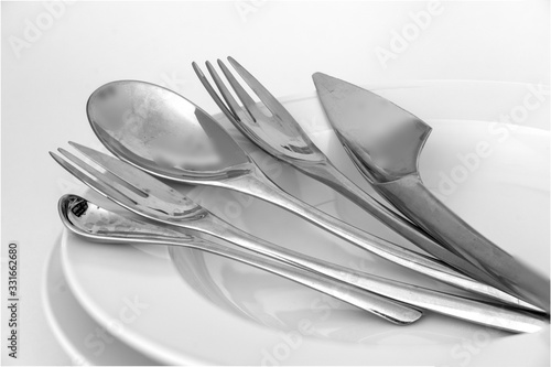 fork, knife, spoon, cutlery isolated on white background.Set of  cutlery spoon fork and stainless steel knife isolated on white background © cesaresent