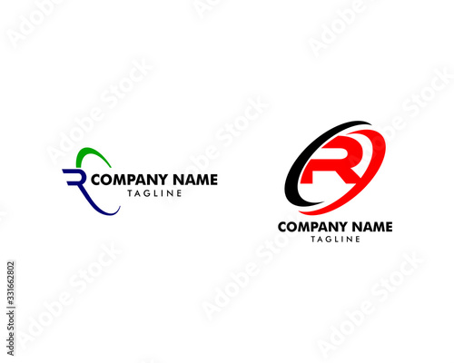 Set of Letter R logo symbol with swoosh designs