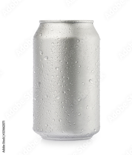 wet metal aluminum beverage drink can isolated on white background clipping path. photography