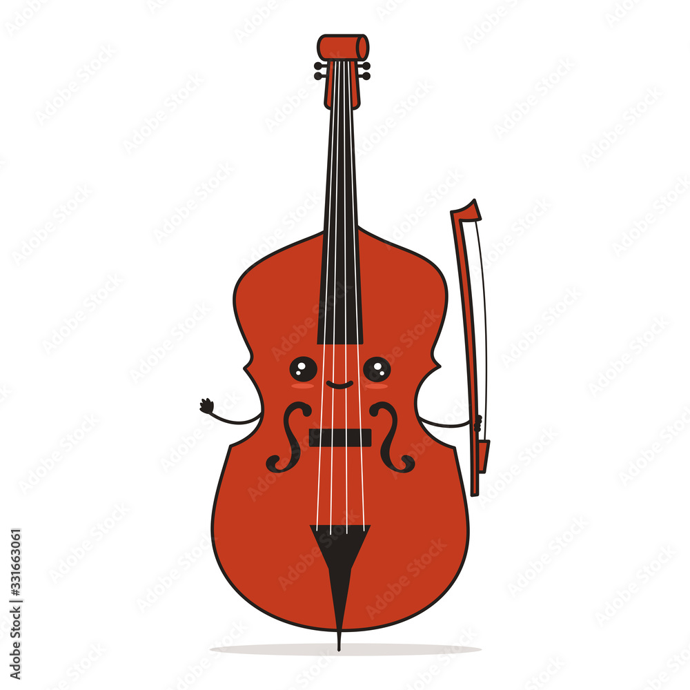Naklejka premium cute cartoon character double bass vector illustration isolated on white background