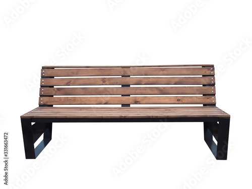 Fotobehang wooden bench with black frame in the park isolated on white