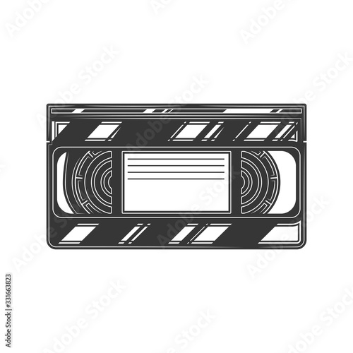 Original outline illustration. Old VHS videotape in retro style