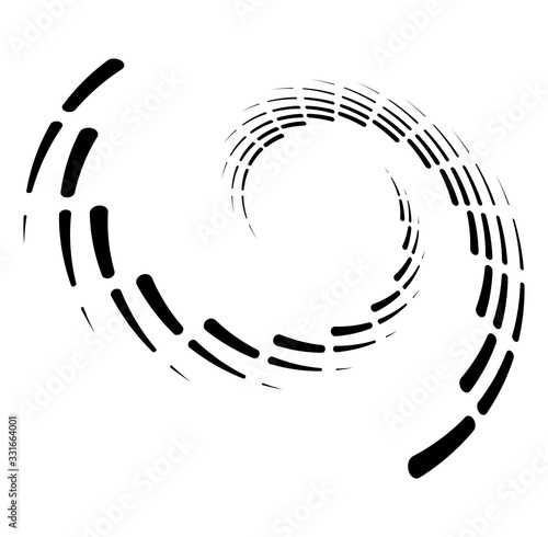 Monochrome volute, vortex shapes. Twisted helix elements. Rotation, spin and twist concept design