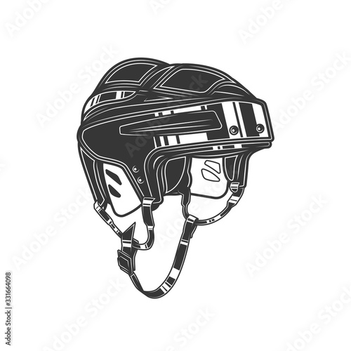 Original outline illustration. Hockey helmet in vintage style.