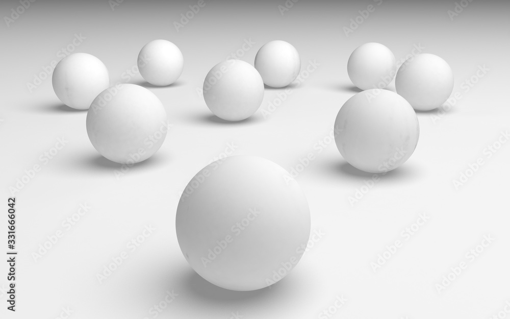 White abstract background. Set of white balls isolated on white backdrop. 3D illustration White abstract background. Set of white balls isolated on white backdrop. 3D illustration