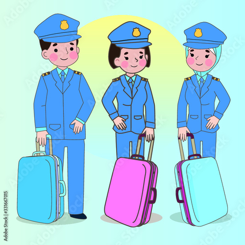 Pilot Character standing with suitcase