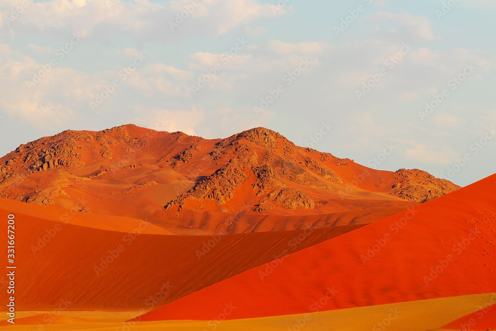 The famous 45 red sand dune in Sossusvlei. Africa, Namib Desert