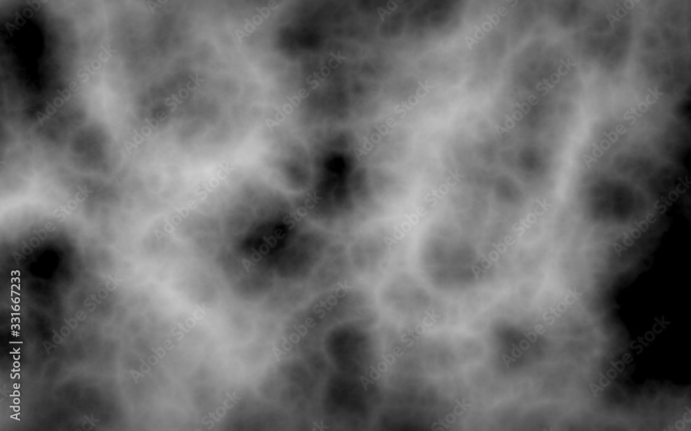 Background of abstract gray color smoke isolated on black color background. The wall of gray fog. 3D illustration