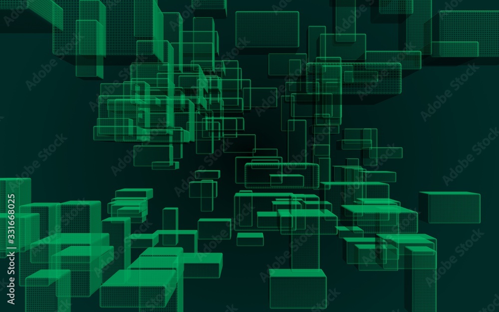 Green and dark abstract digital and technology background. The pattern with repeating rectangles. 3D illustration Green and dark abstract digital and technology background. The pattern with repeating rectangles. 3D illustration